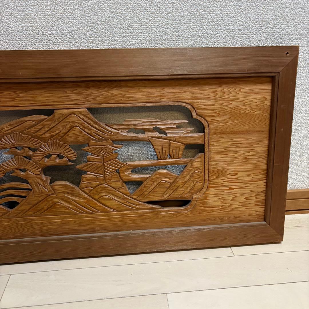 欄間　芸術　木製彫刻アートパネル　松の木　城