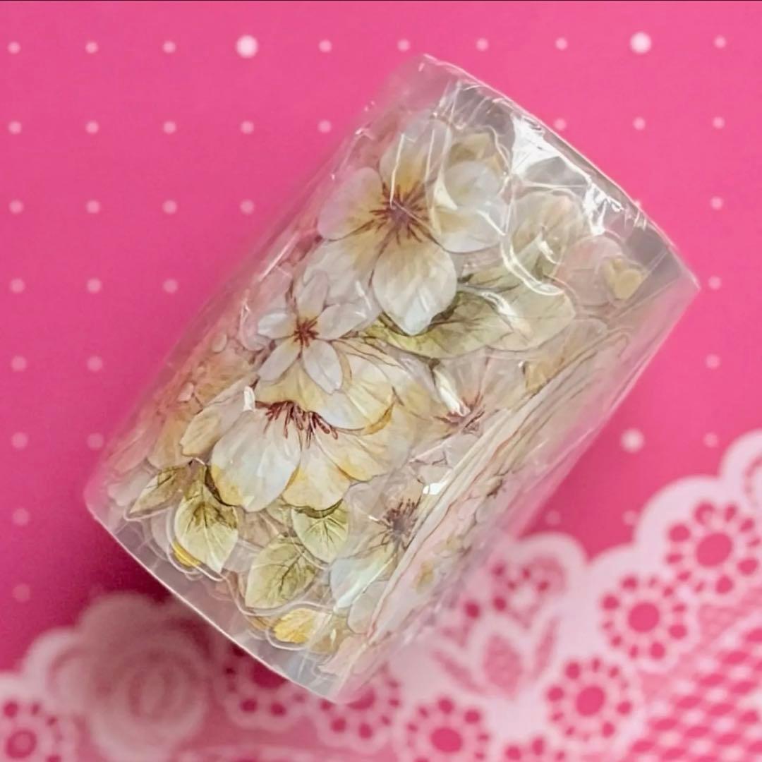 贝壳光 盏中花 ダイカット加工 6.5cm×6m 海外マスキングテープ　花