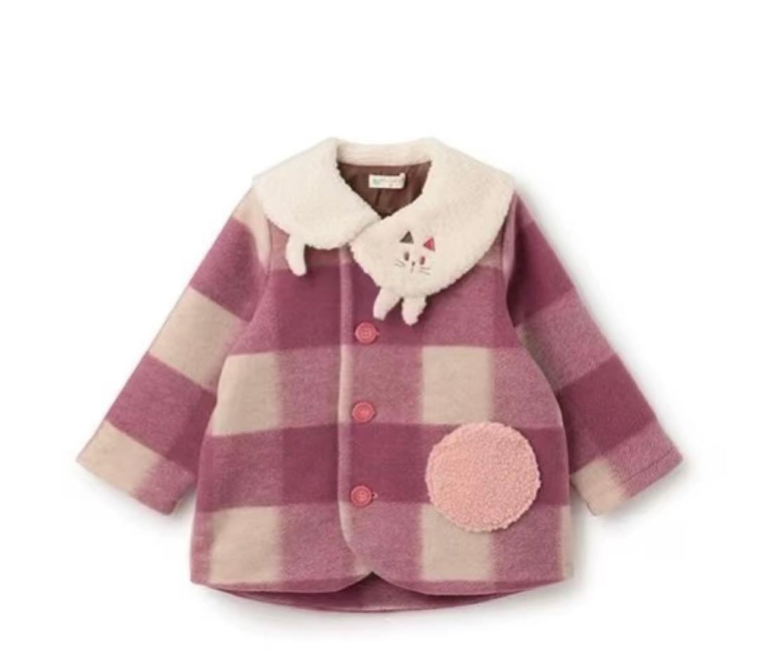 新品未使用，baby cheer ネコチェックコート 110
