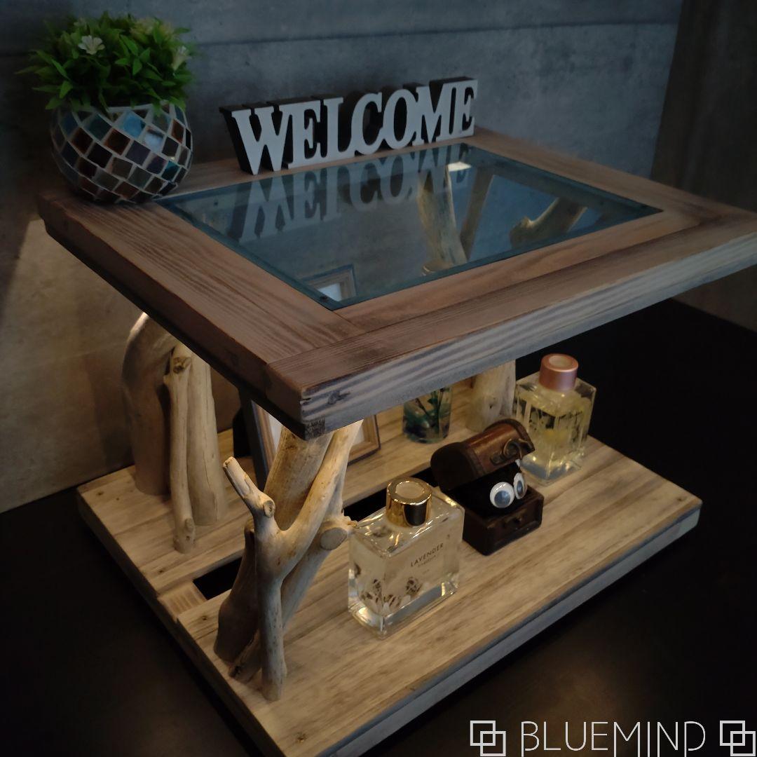 No.1163 アクリル×流木の間接照明付きローテーブル 流木インテリア