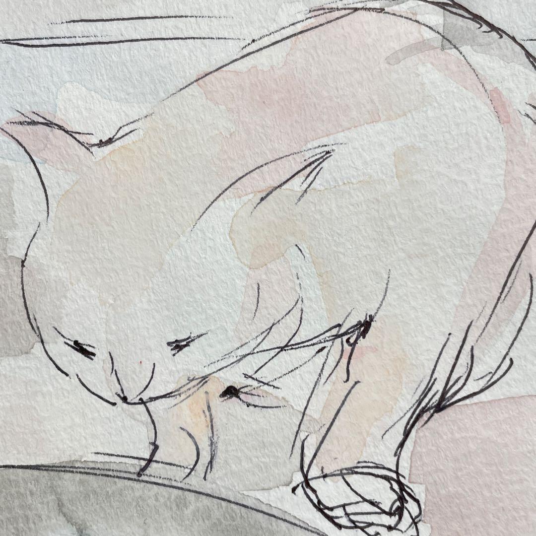 【原画】猫 水彩画｜静かな時間｜画用紙・121×251mm｜額装イメージ有