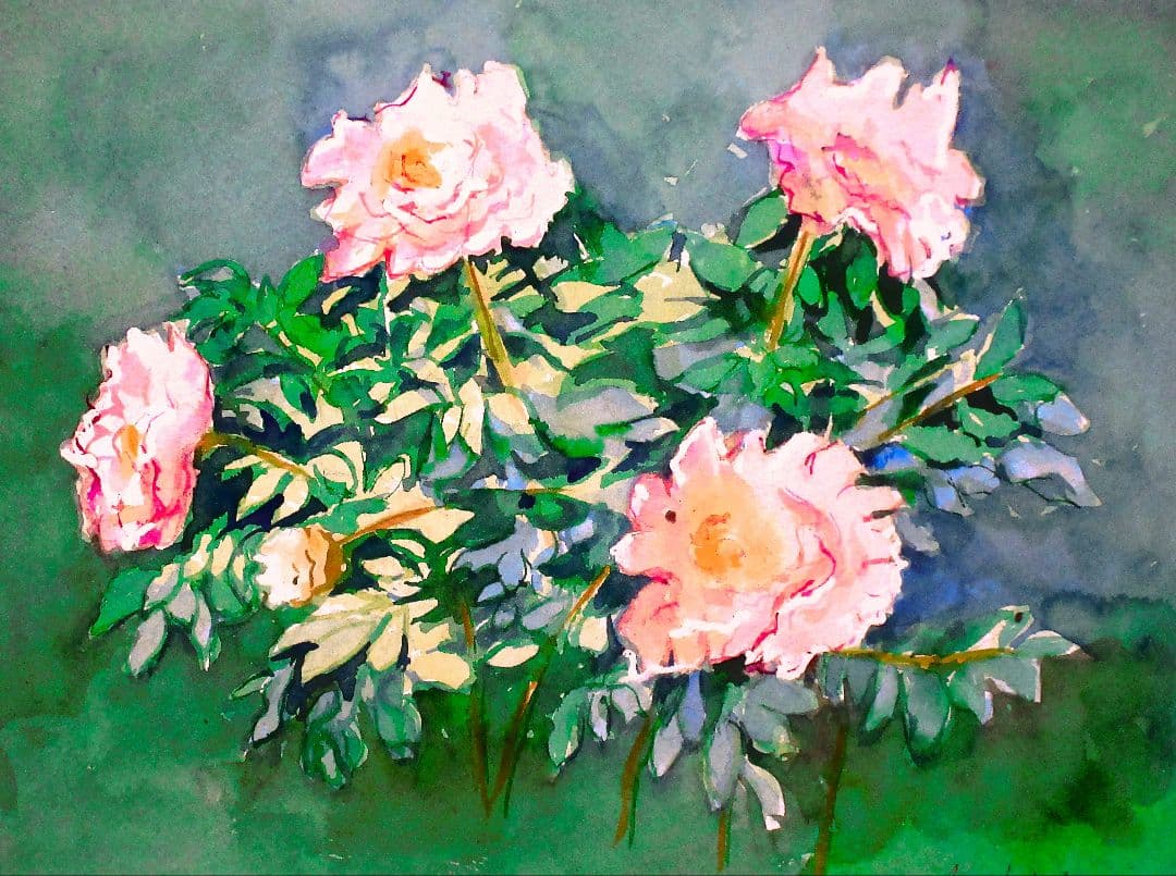 ボタンの花(水彩画 .額縁付き)