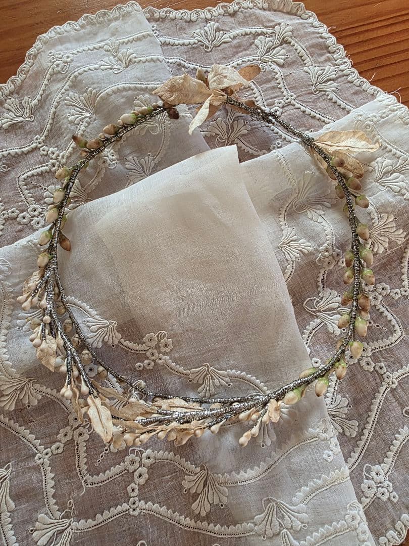 フランスアンティーク　ワックスフラワー　ティアラ　マリアージュ