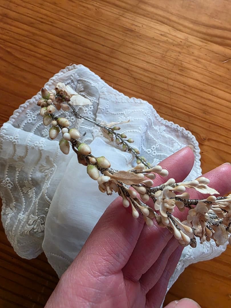 フランスアンティーク　ワックスフラワー　ティアラ　マリアージュ