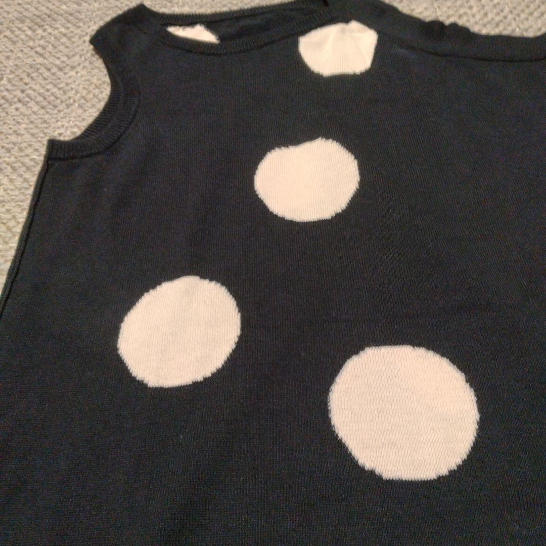 Y's ワイズ ポルカドット 変形ノースリーブニットトップス 黒 ブラック