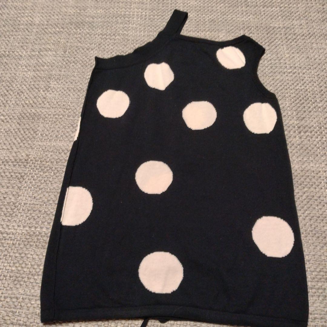 Y's ワイズ ポルカドット 変形ノースリーブニットトップス 黒 ブラック