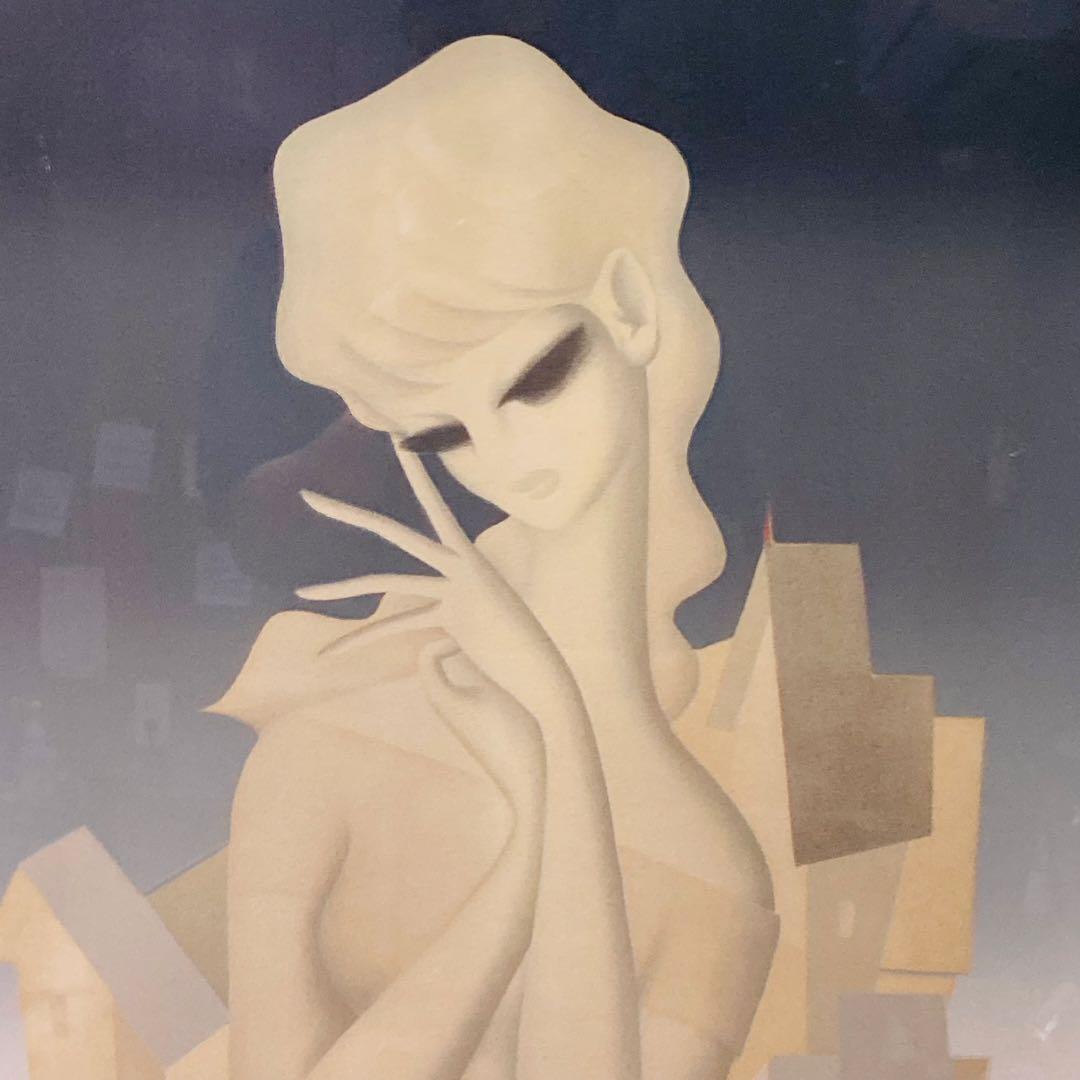 【真作】 洋画 東郷青児 「郊外の街」 リトグラフ 152/230 額縁のみ傷有