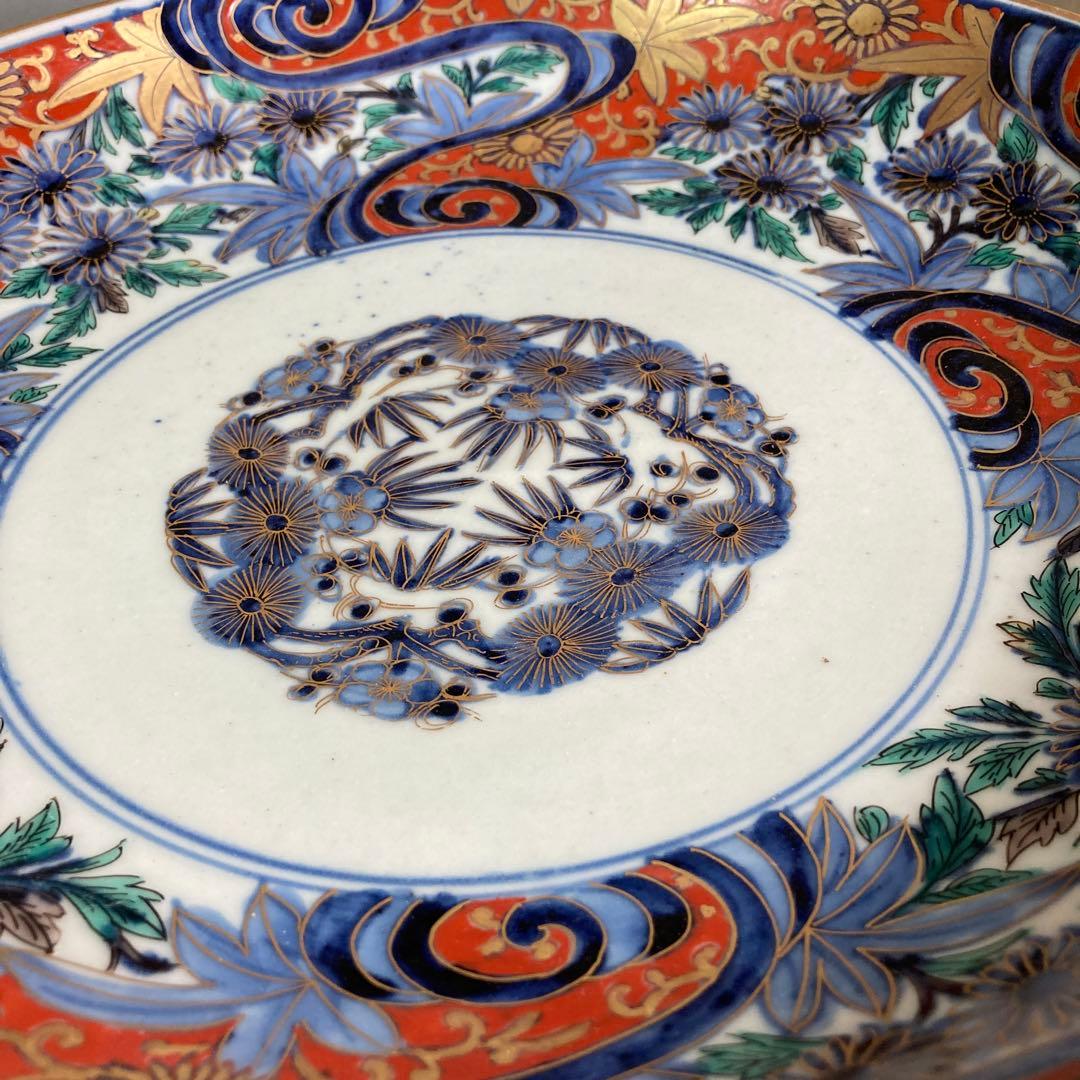 【柿右衛門】赤絵の伝統　日本の名窯　角福　柿右衛門作　染錦四方波松竹梅見込　大皿