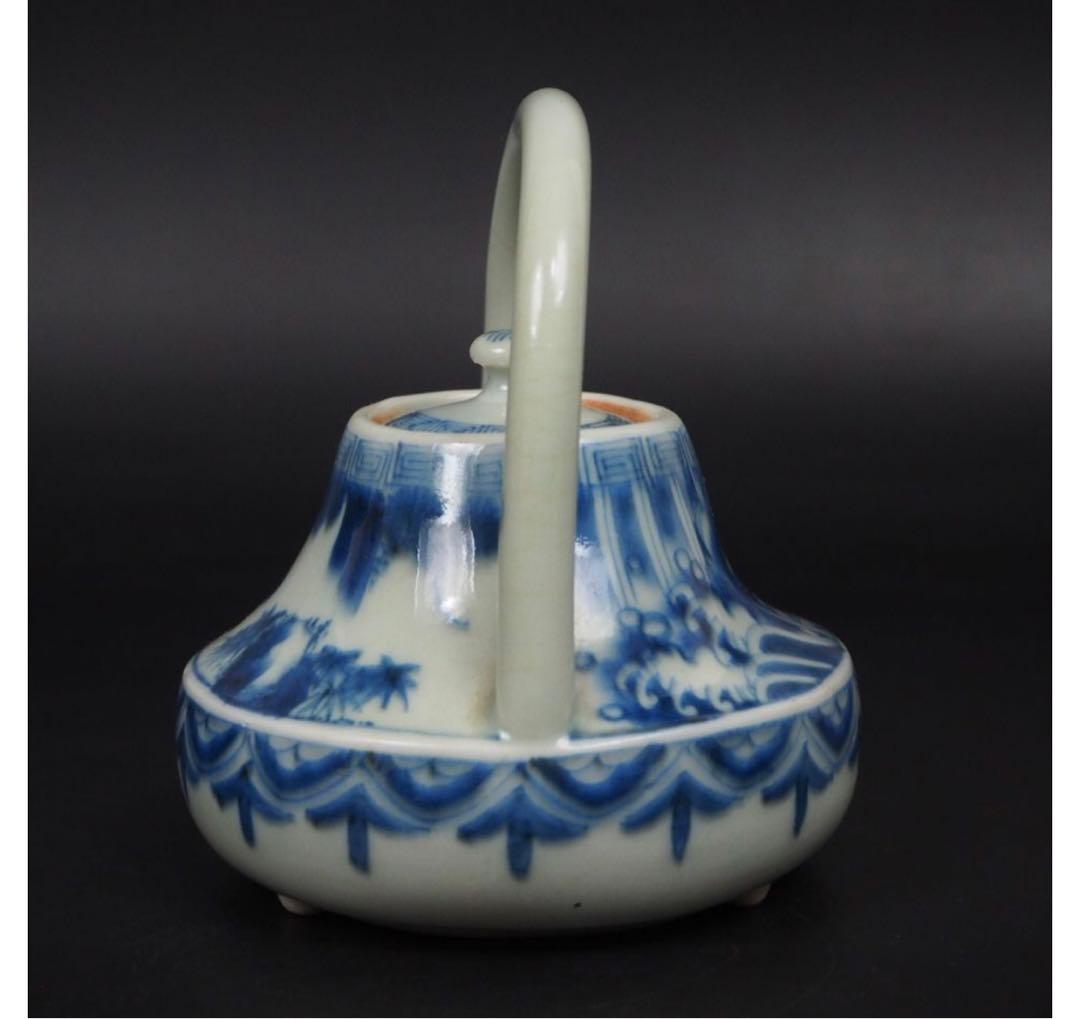 送料無料　江戸期嘉永6年（咸豊年相当）青華銚子/茶注（長口茶壷）完品無傷本物保証