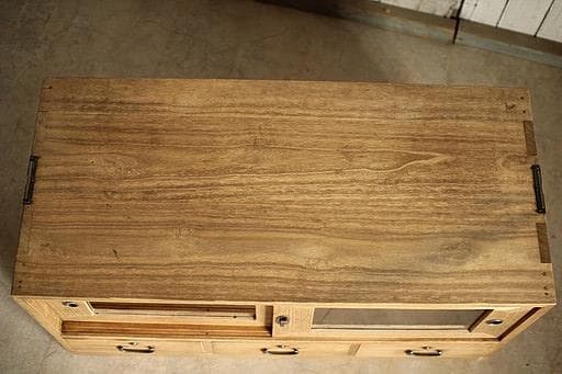 古いガラス戸棚×木製小引き出し3杯　食器棚　タンス　収納　古家具　古民家