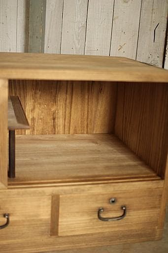 古いガラス戸棚×木製小引き出し3杯　食器棚　タンス　収納　古家具　古民家