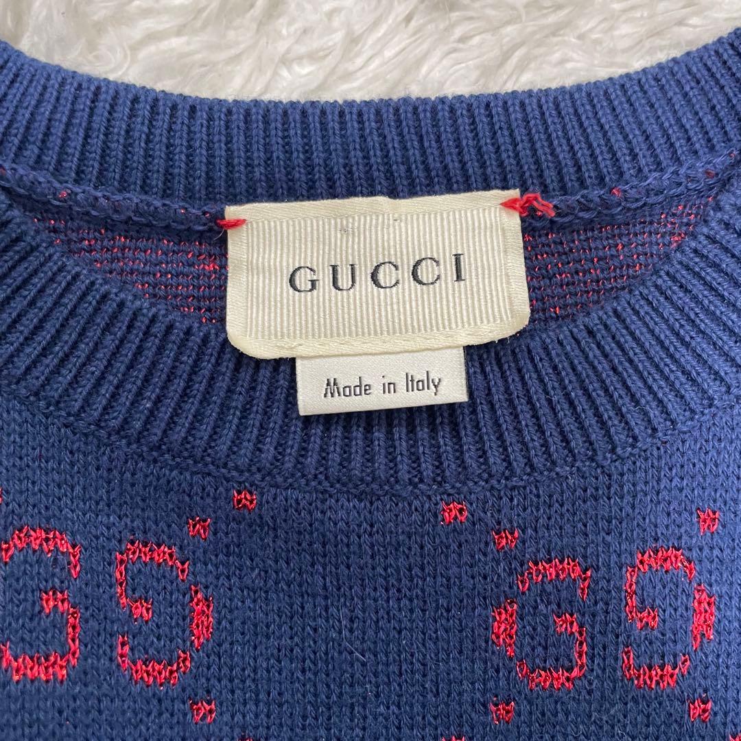 【良品】GUCCI　ベビー　キッズ　ニット　GG ネイビー　90cmくらい　4