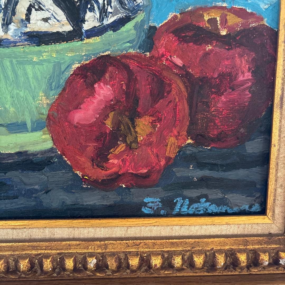 花瓶とリンゴの油彩画