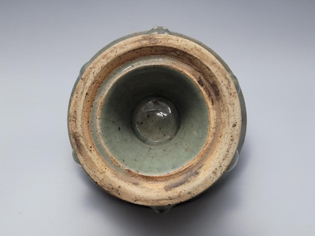 青磁 神獣装飾 香炉 元明時代 幅約11.9cm