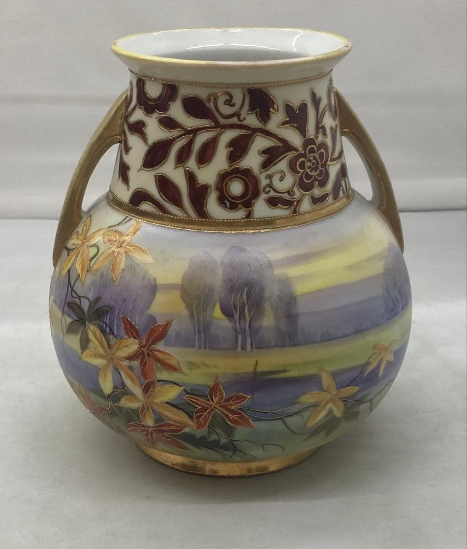 B411s「花のある風景図 花生」オールドノリタケ　ハンドペインティング