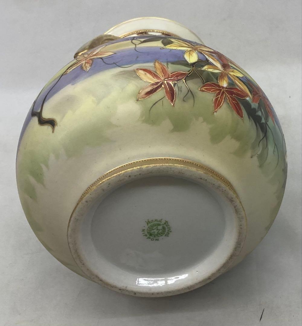 B411s「花のある風景図 花生」オールドノリタケ　ハンドペインティング