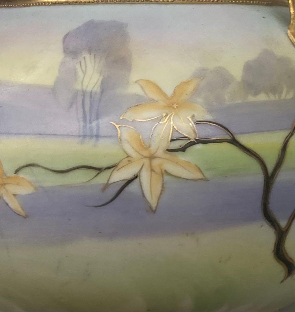 B411s「花のある風景図 花生」オールドノリタケ　ハンドペインティング