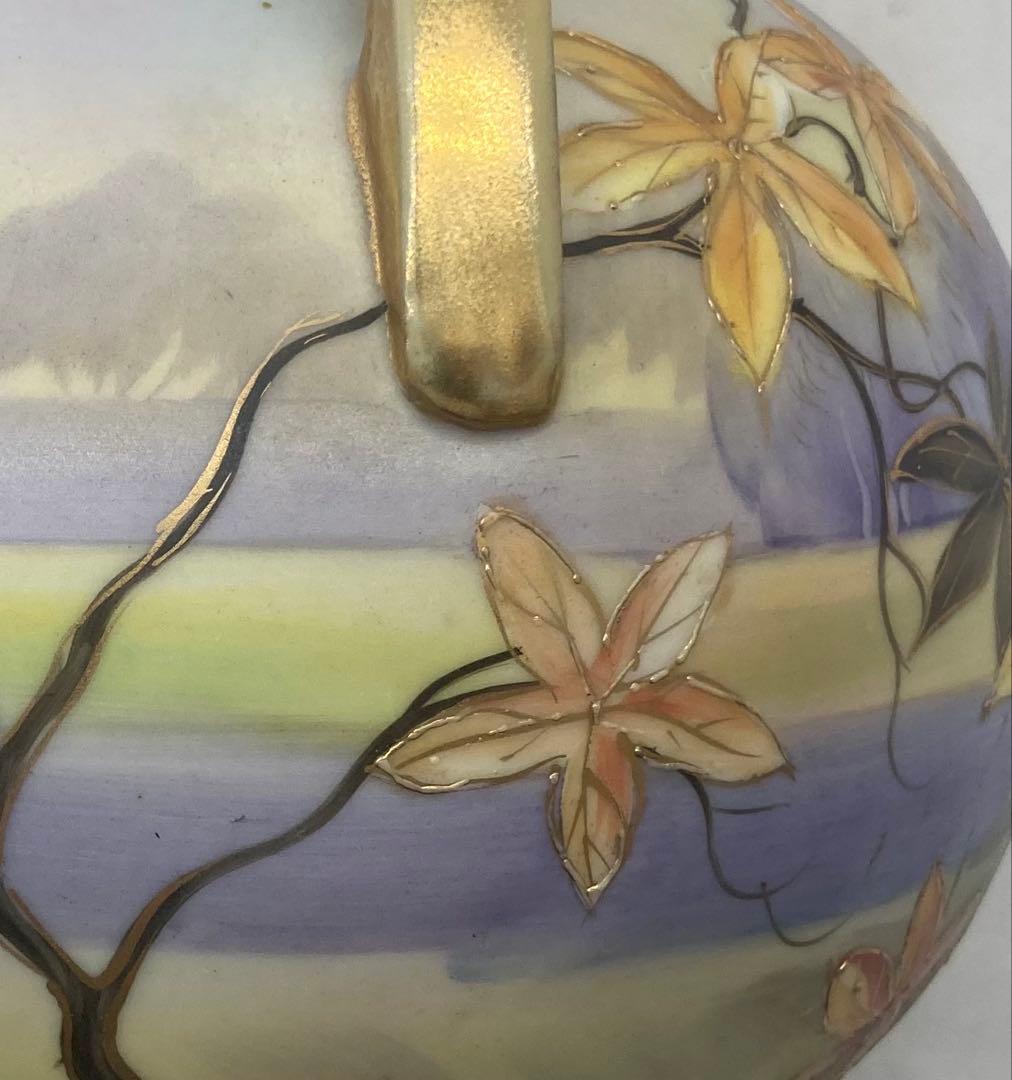 B411s「花のある風景図 花生」オールドノリタケ　ハンドペインティング