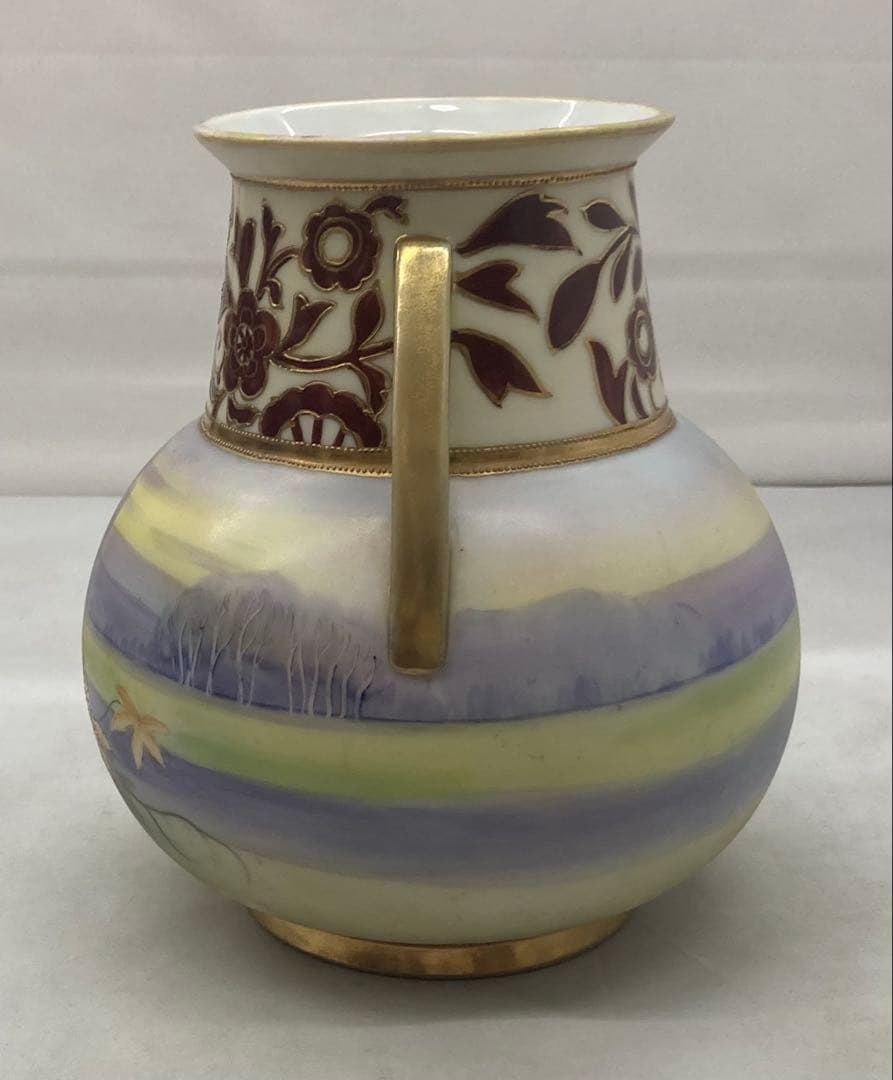 B411s「花のある風景図 花生」オールドノリタケ　ハンドペインティング