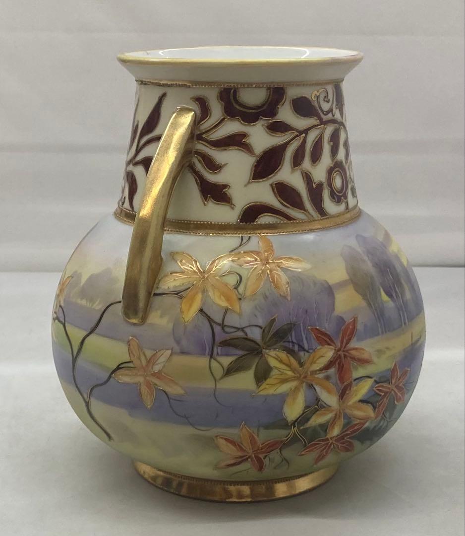 B411s「花のある風景図 花生」オールドノリタケ　ハンドペインティング