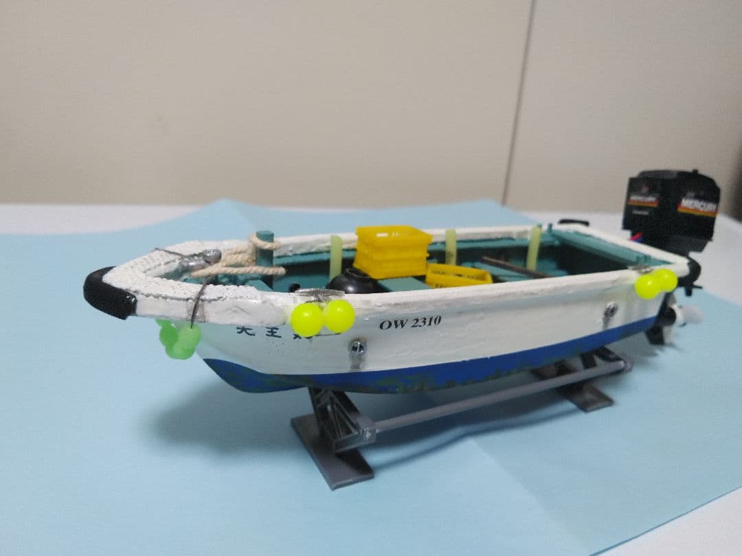 【ワンオフ】HO 和船　漁船　船外機　マーキュリー　モーター付　ストラクチャー
