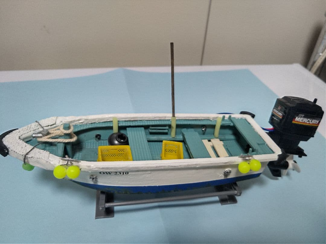 【ワンオフ】HO 和船　漁船　船外機　マーキュリー　モーター付　ストラクチャー