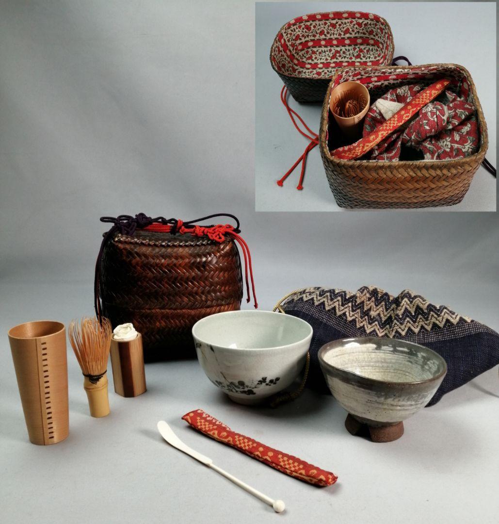 【茶道具】時代籠茶箱 茶道具セット付属　茶箱149
