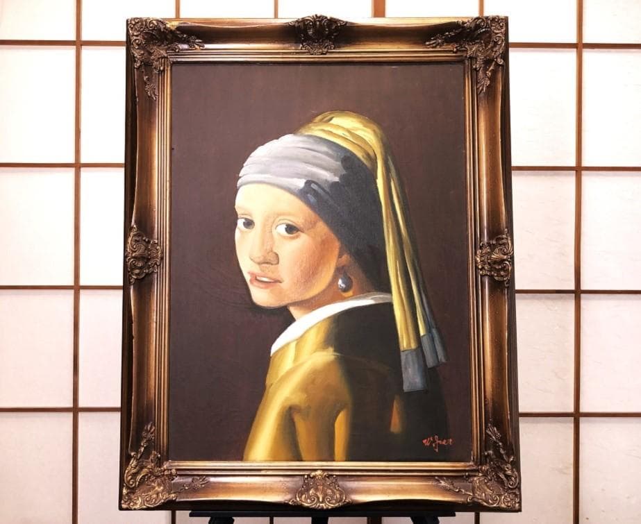 【 フェルメール『真珠の耳飾りの少女』】　肉筆複製画　額73.5×58.1ｃｍ