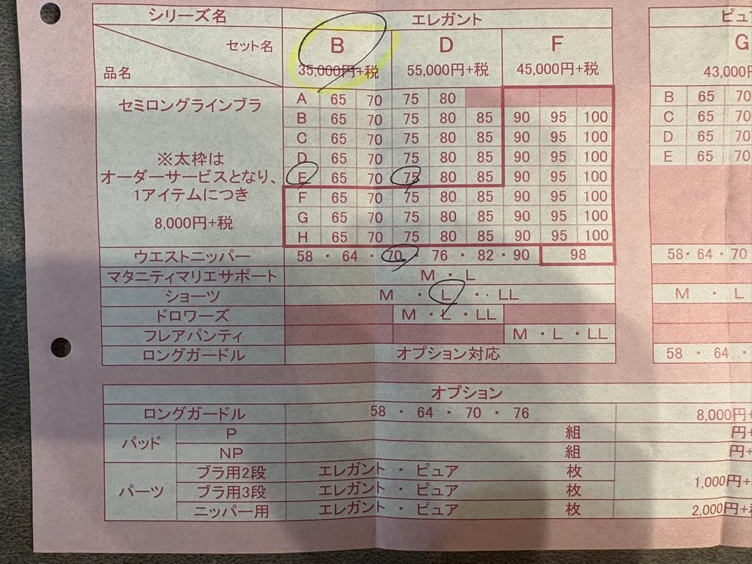 セモアブライダルインナー エレガントBセット E75/70