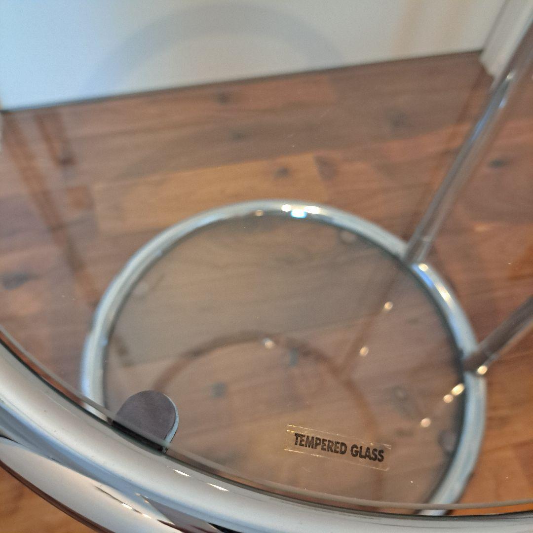 ガラス　サイドテーブル　二段　ミッドセンチュリー モダン　ラウンド　丸