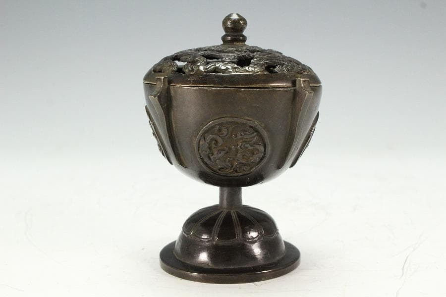 古銅 団龍紋 香炉 古裂仕服 古美術(K-LC952)