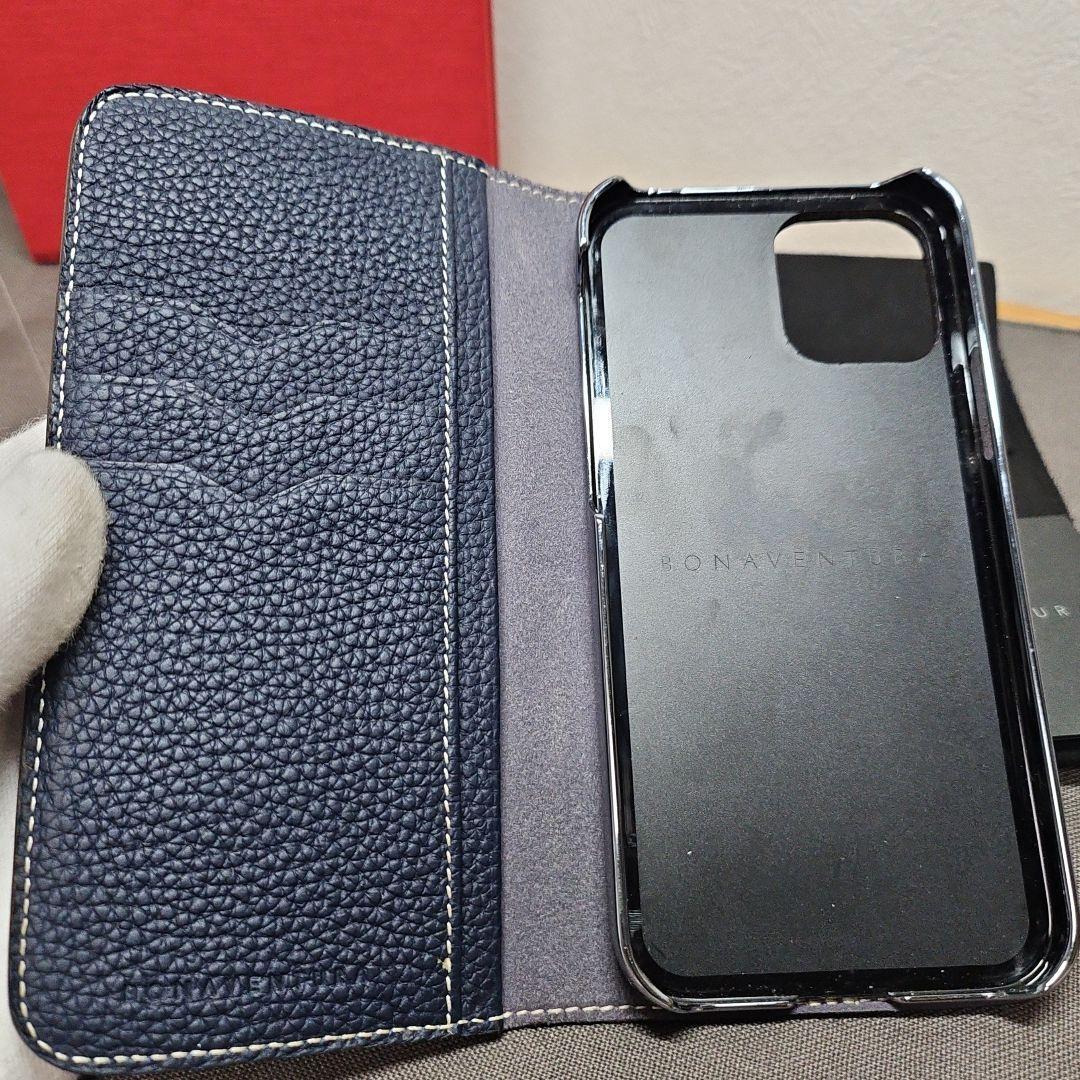美品 BONAVENTURAボナベンチュラ iPhone用手帳型ケース ネイビー