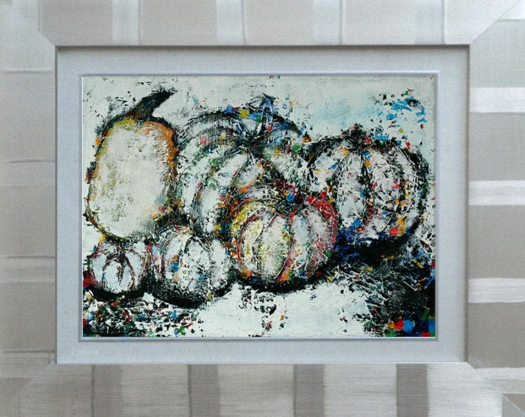 油絵 菅家令子 絵 絵画インテリア 額付(白) uF6-030114 かぼちゃ