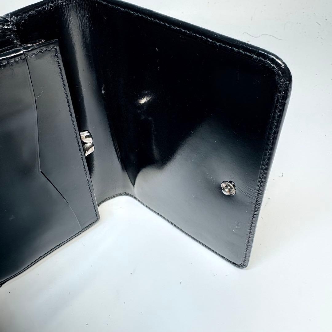 極美品　GUCCI グッチ　がま口エナメルパテントレザー三つ折り財布ブラック黒