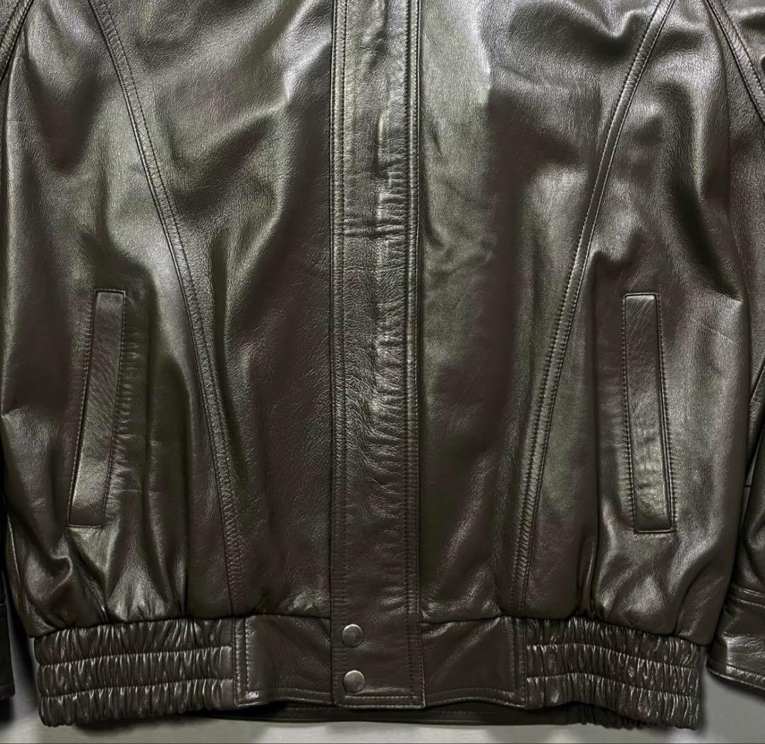 美品✨　レザーボンバージャケット　ラムレザー　オールレザー　ショート丈　XL