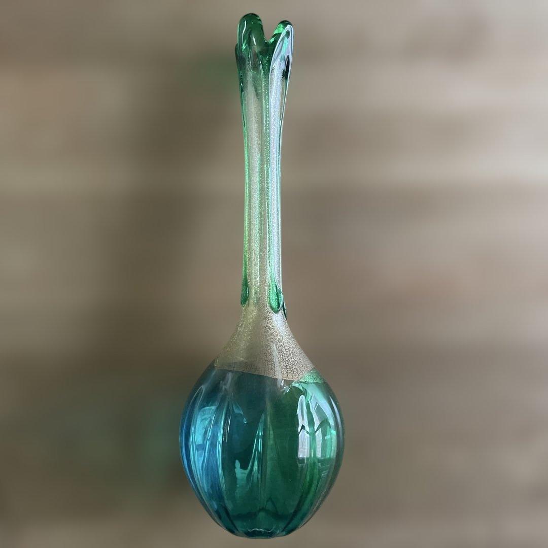 津軽びいどろ　グリーンと青のガラス花瓶
