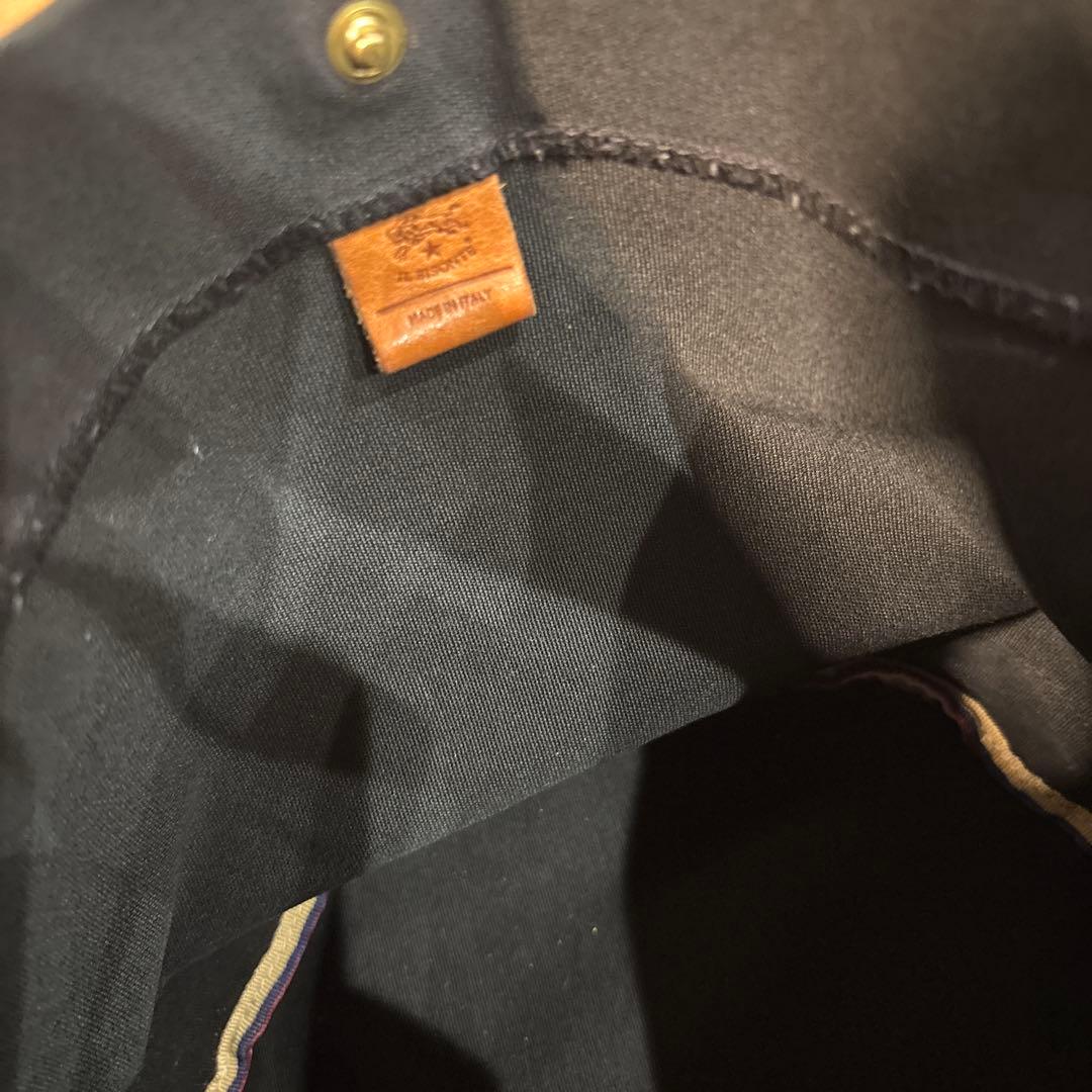 【美品】IL BISONTE イルビゾンテ キャンパス×レザー ハンドバッグ
