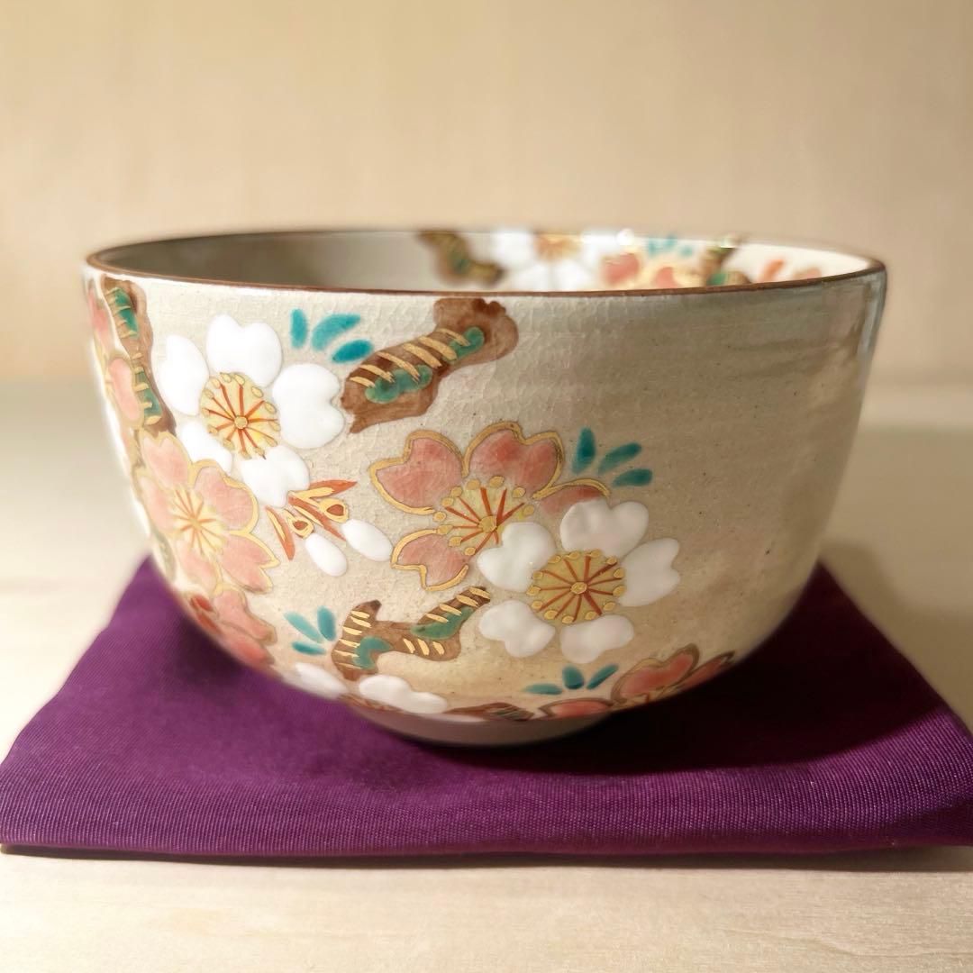 京焼　乾山写　桜の図　抹茶茶碗