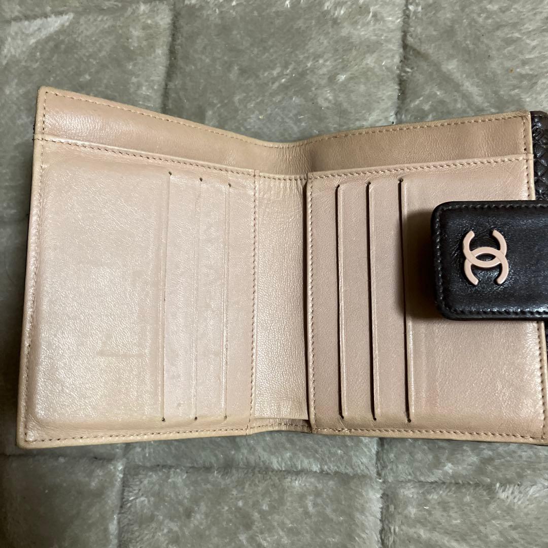 CHANEL 二つ折り財布 ブラウン キルティング