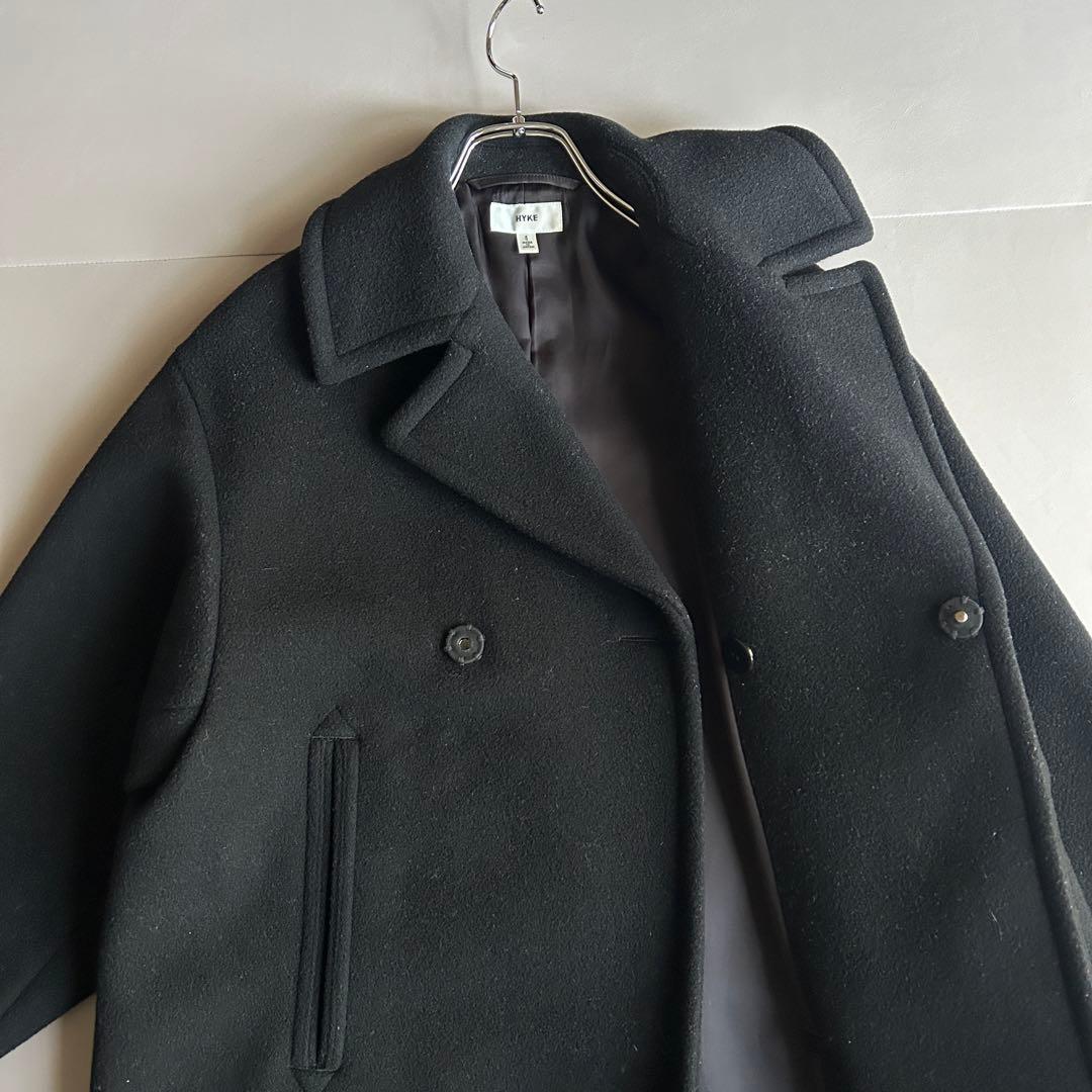 HYKE メルトンウール 比翼チェスターコート ブラック サイズ1