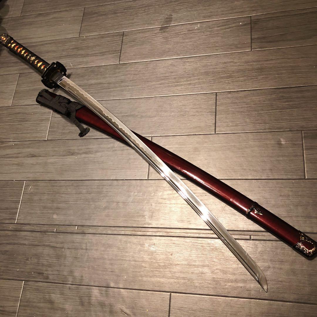 高級居合刀　高級模造刀　樋入刀身　朱拵え　合金刀身