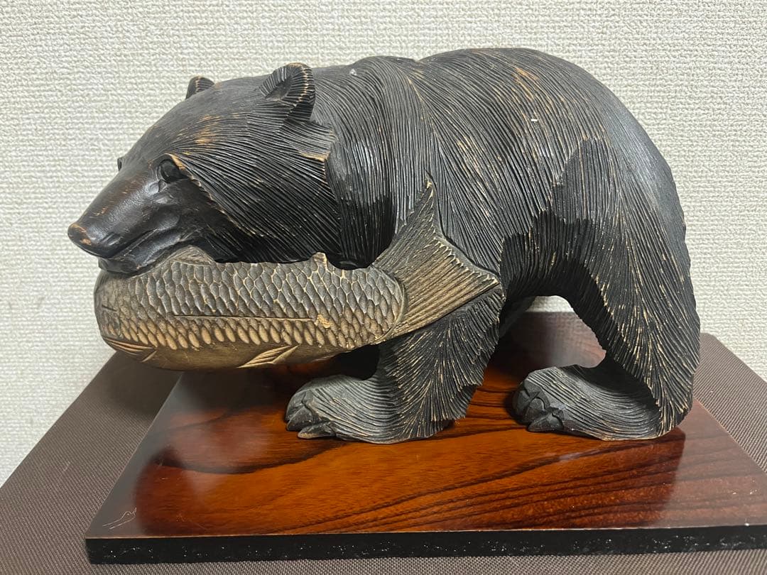 70年物！【昭和レトロ】木彫り熊　民芸品　置物　彫刻　大•小　2体セット