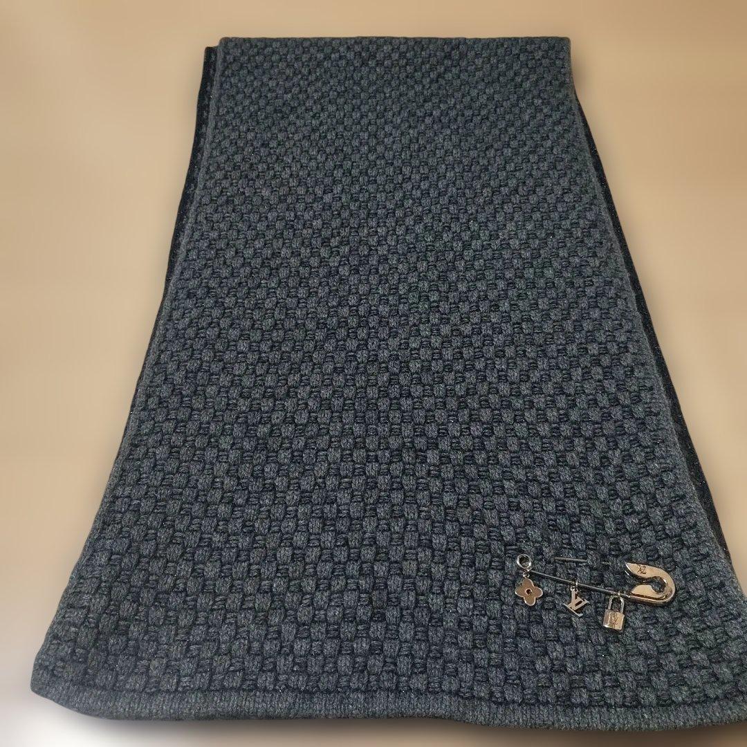 ルイヴィトン エシャルプ ダミエ コージー ピン付 マフラー カシミヤ モヘヤ