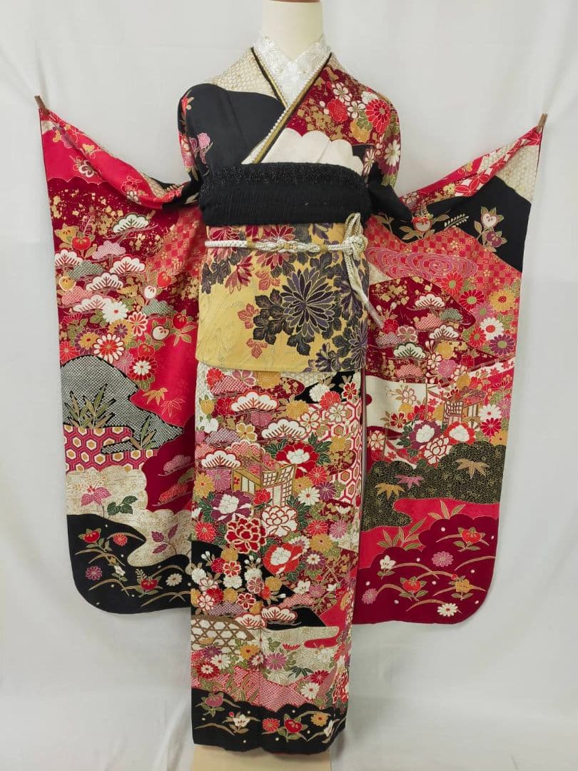 売約済み【WA-Modern】★★正絹　振袖3点セット(振袖袋帯長襦袢)★★