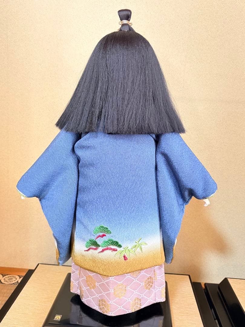 【高級　極美品】市松人形 玉秀作 ペア 男の子 女の子 ガラスケース有　台座付き