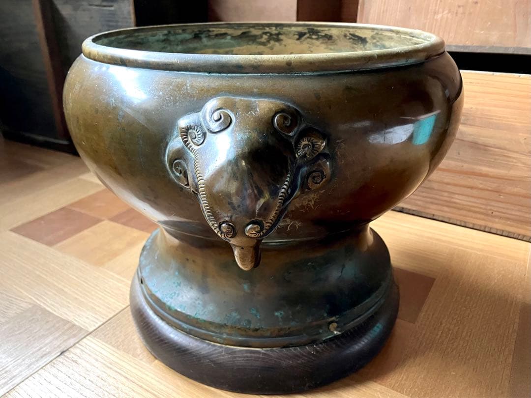 火鉢 一対 獅子耳 時代 骨董 明治 大正 アンティーク 古美術 古道具 レトロ