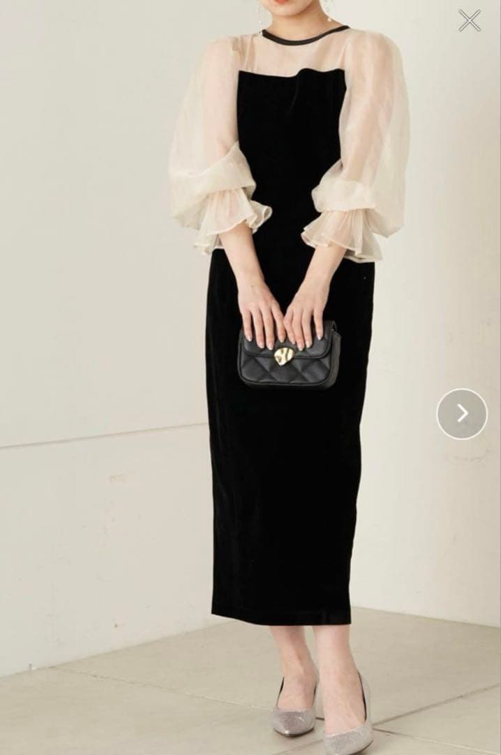 新品未使用【SALON by Chico限定】配色シースルータイトロングドレス