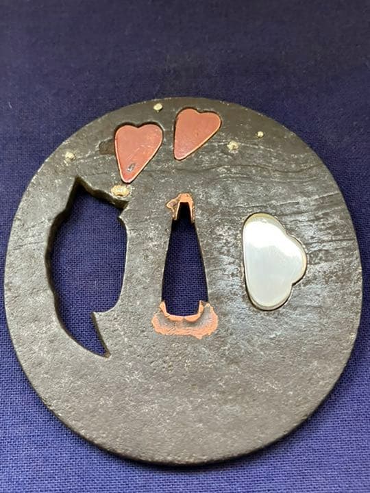 刀鍔　鍔　鉄地　銀と銅の象嵌