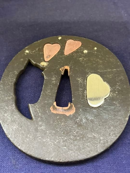 刀鍔　鍔　鉄地　銀と銅の象嵌