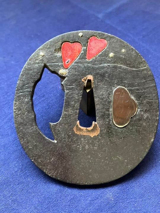 刀鍔　鍔　鉄地　銀と銅の象嵌